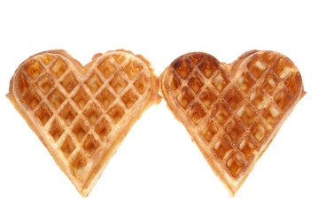 baked heart waffle isolated on white background