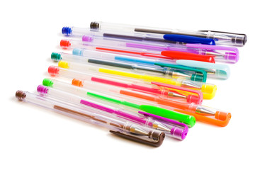Color ballpoint pens on a white background
