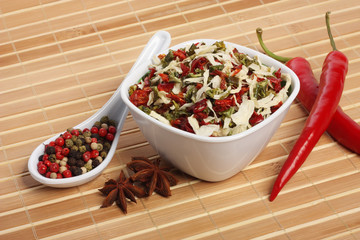 Spice and seasoning on bamboo mat