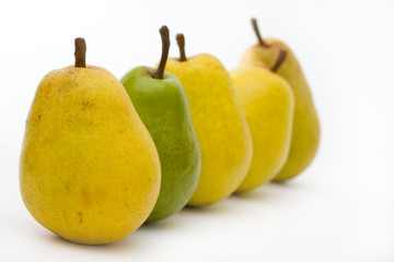 yellow and green pears in a row
