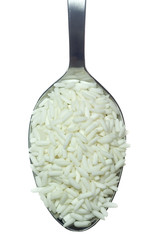 Spoonful of glutinous rice isolated on white background..
