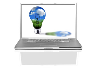 Laptop Computer With Green Energy Concept on White