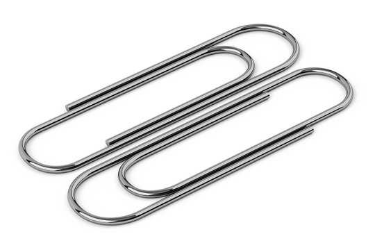 Two super high res paper clips over white background