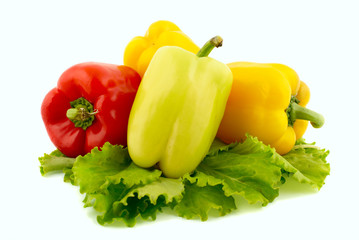 Peppers and salad isolated on white