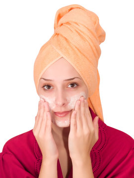 a young girl, making cosmetic mask