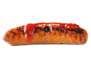 Barbecued sausage with tomato sauce.