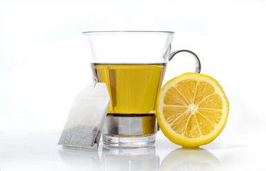 Cup of peppermint tea with lemon