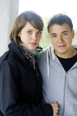 young man and woman in love for the first time.
