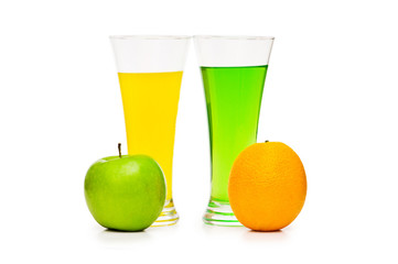 Orange and apple cocktail isolated on the white background