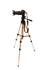 Tripod and camera isolated on the white background
