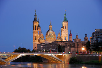 View of Pilar's Cathedral and Ebro river, Saragossa, Spain