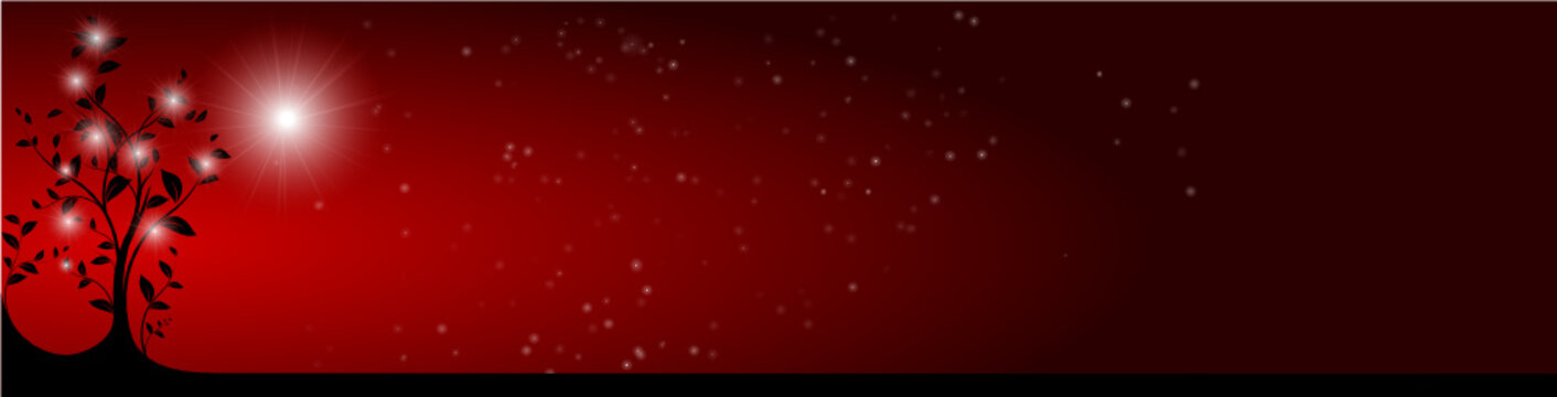 vector serie - horizontal christmas tree banner, red sky