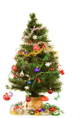 Decorated Christmas tree against a white background