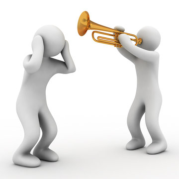 music instrument and two persons on white background