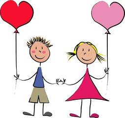 enfants avec 2 ballons coeur