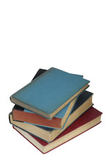 Stack of old school books isolated over white background