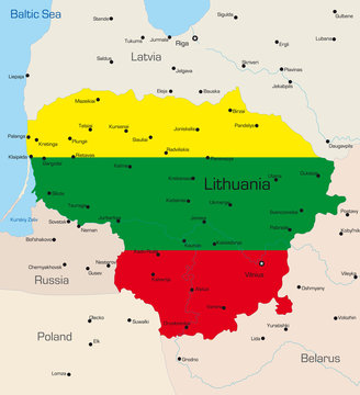 Map of Lithuania country coloured by national flag