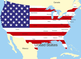 Map of USA country coloured by national flag