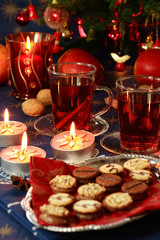 Christmas still life with hot drink and cookies