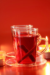 Christmas still life with hot drink and candles