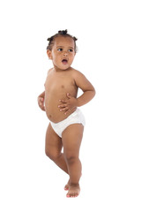 Baby girl with diaper a over white background