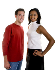 Fototapeta premium A casually dressed white man and a dressy Indian woman