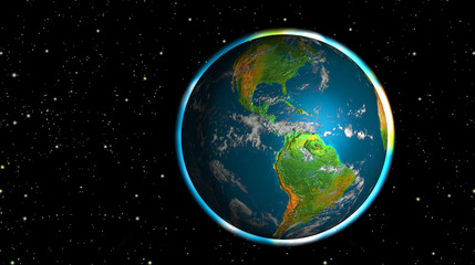 Photo realistic shining planet Earth in space - America