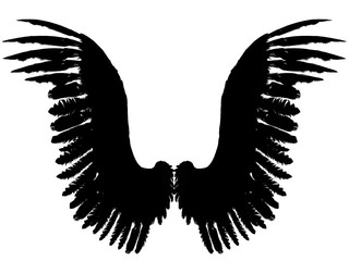 3D rendered angel silhouette,unfolded wings,white background
