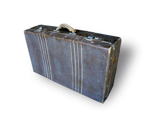 Old suitcase on white background