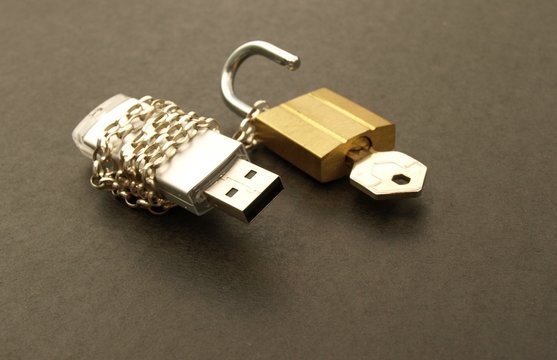 Memory stick, chained and padlocked.