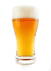 glass of beer drink with bubbles isolated on white background