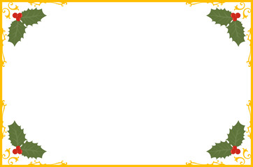 ornate christmas gold border with holly berries