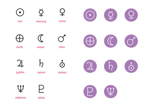 zodiac and astrology symbols of the planets