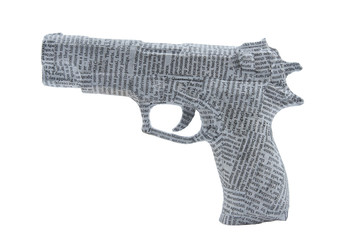 newspaper pistol on white background. fake