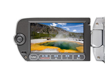 camcorder LCD display with Yellowstone image isolated