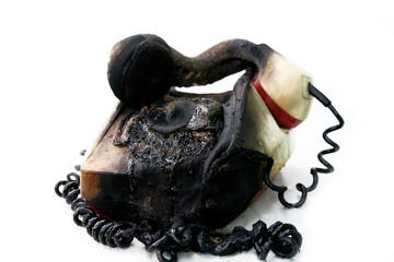 burned vintage phone