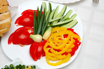Sliced cucumbers paprica and tomatos in salad