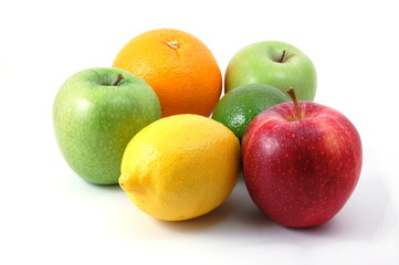 fruits like apple , lemon , citron  orange and lime  isolated