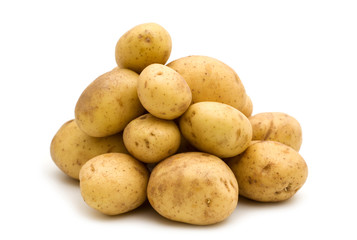 raw potatoes on white background