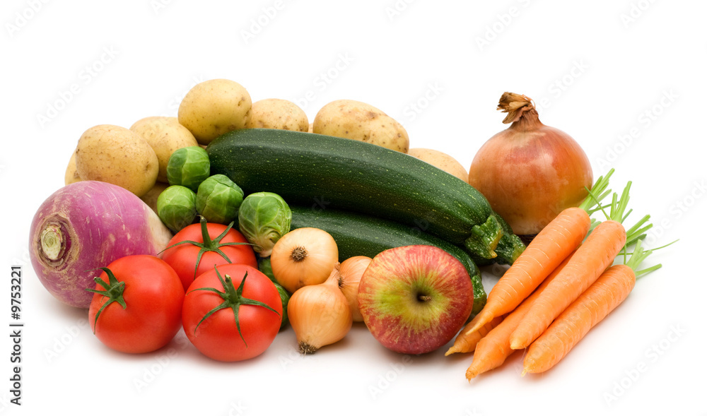 Wall mural fresh vegetables assortment on white background