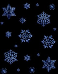 Blue snow stars on black background