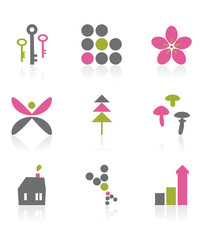 design elements - grey, pink, green