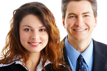 Young smiling  business people. Isolated over white background .