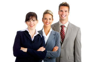 Young smiling  business people. Isolated over white background .