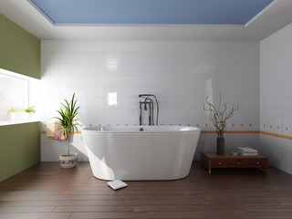 Fototapeta na wymiar modern bathroom with a tub (3D rendering)