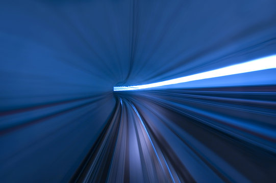 motion blur of tunnel in blue tone