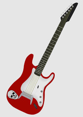Fototapeta na wymiar Red electric guitar with scull