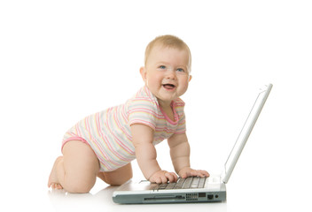 Small baby with laptop #16 isolated on white