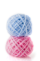 Knitting wool in blue and pink