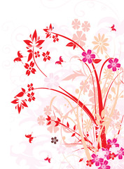 floral rose rouge et papillon
